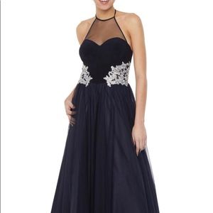 Sleeveless Ball Gown Navy/Silver Prom Wedding Sz 7
